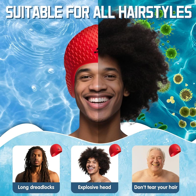 Whale Whlae Extra-Large Swim Cap, Featuring A Durable Silicone Strap and Waterproof Ear Design, Suitable for Long Hair, Thick Curly Hair and African Braids - Image 3